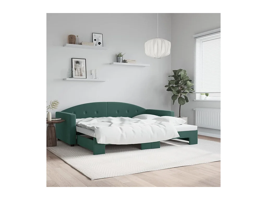 Divano Letto con Letto Estraibile Verde Scuro 90x200cm Velluto