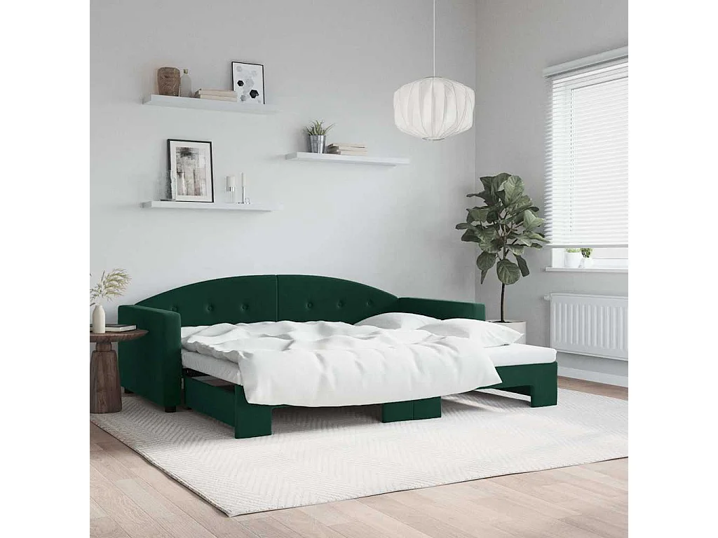 Lit de jour avec gigogne sans matelas vert foncé 90x200 cm