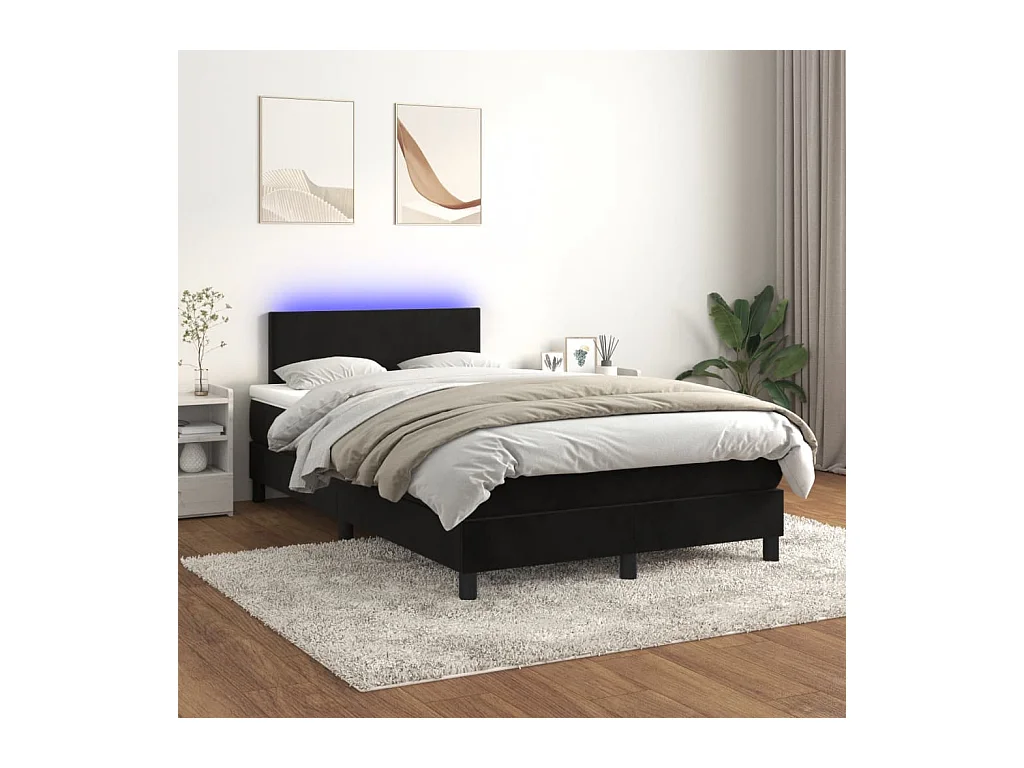 Sommier à lattes de lit avec matelas LED Noir 120x200cm Velours