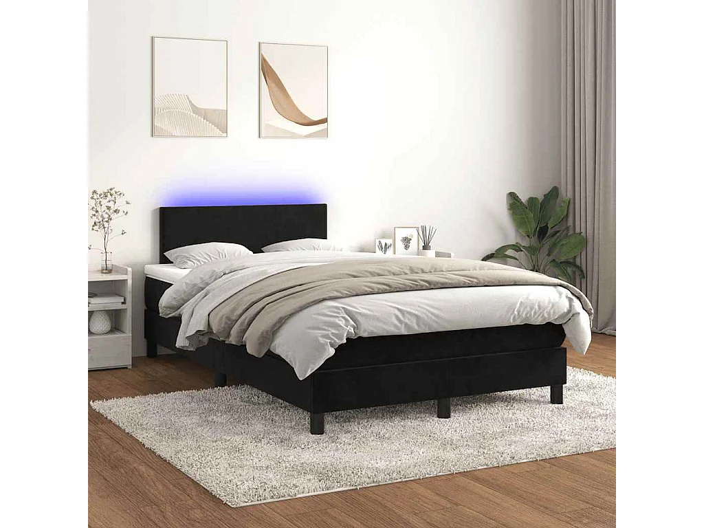 Letto a Molle con Materasso e LED Nero 120x200 cm in Velluto