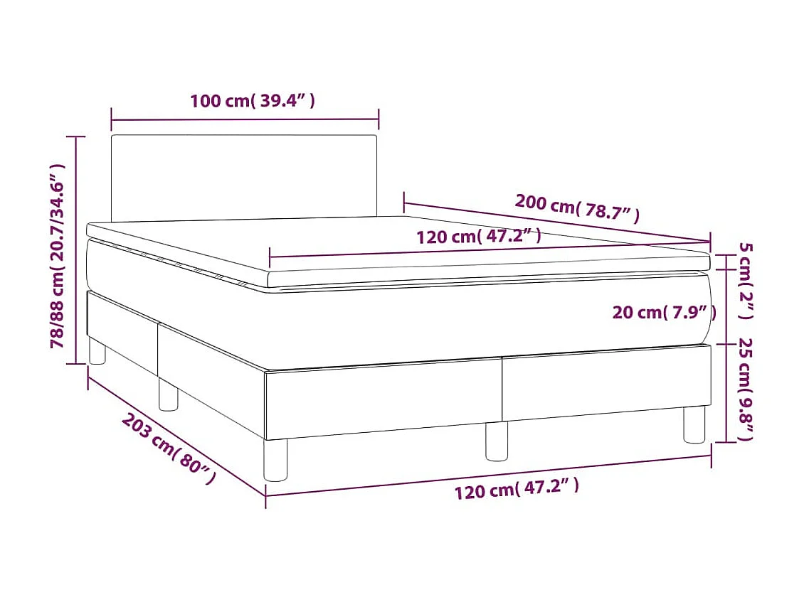 Letto a Molle con Materasso e LED Nero 120x200 cm in Velluto