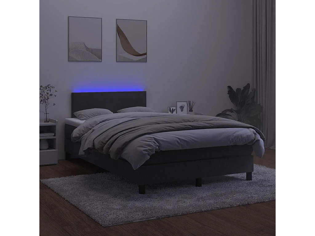Letto a Molle con Materasso e LED Nero 120x200 cm in Velluto