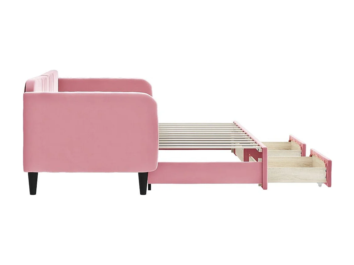 Slaapbank met onderschuifbed en lades 80x200 cm fluweel roze