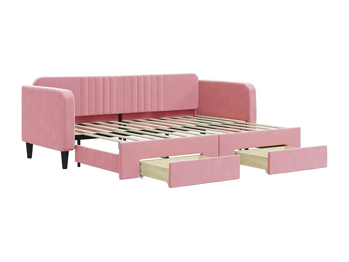 Lit de jour avec gigogne et tiroirs sans matelas rose 80x200 cm