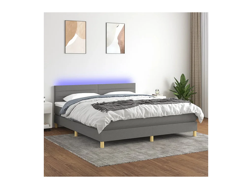 Boxspring met matras en LED stof donkergrijs 180x200 cm