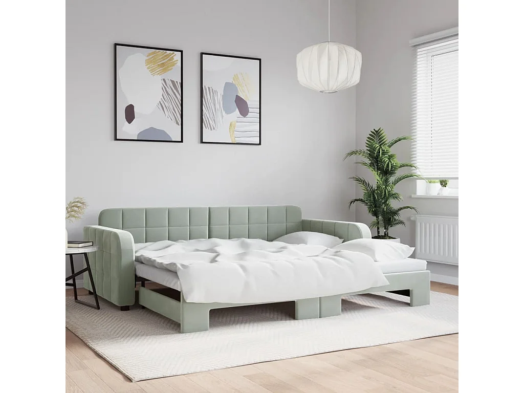 Divano Letto con Letto Estraibile Grigio Chiaro 90x200 Velluto