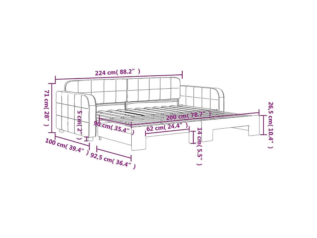 Divano Letto con Letto Estraibile Grigio Chiaro 90x200 Velluto