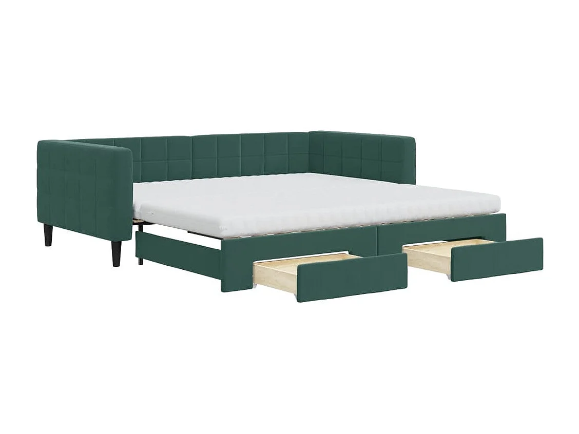 Divano Letto Estraibile Cassetti Verde Scuro 100x200cm Velluto