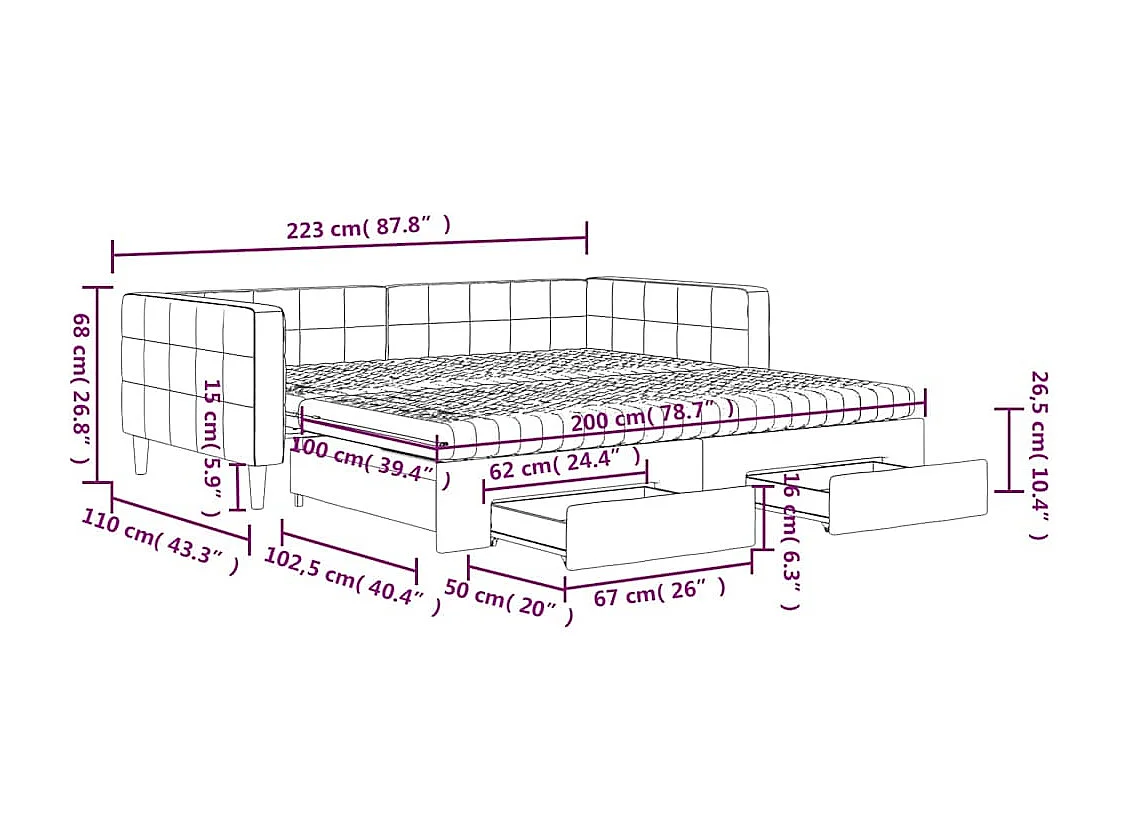 Tagesbett Ausziehbar mit Schubladen Dunkelgrün 100x200 cm Samt