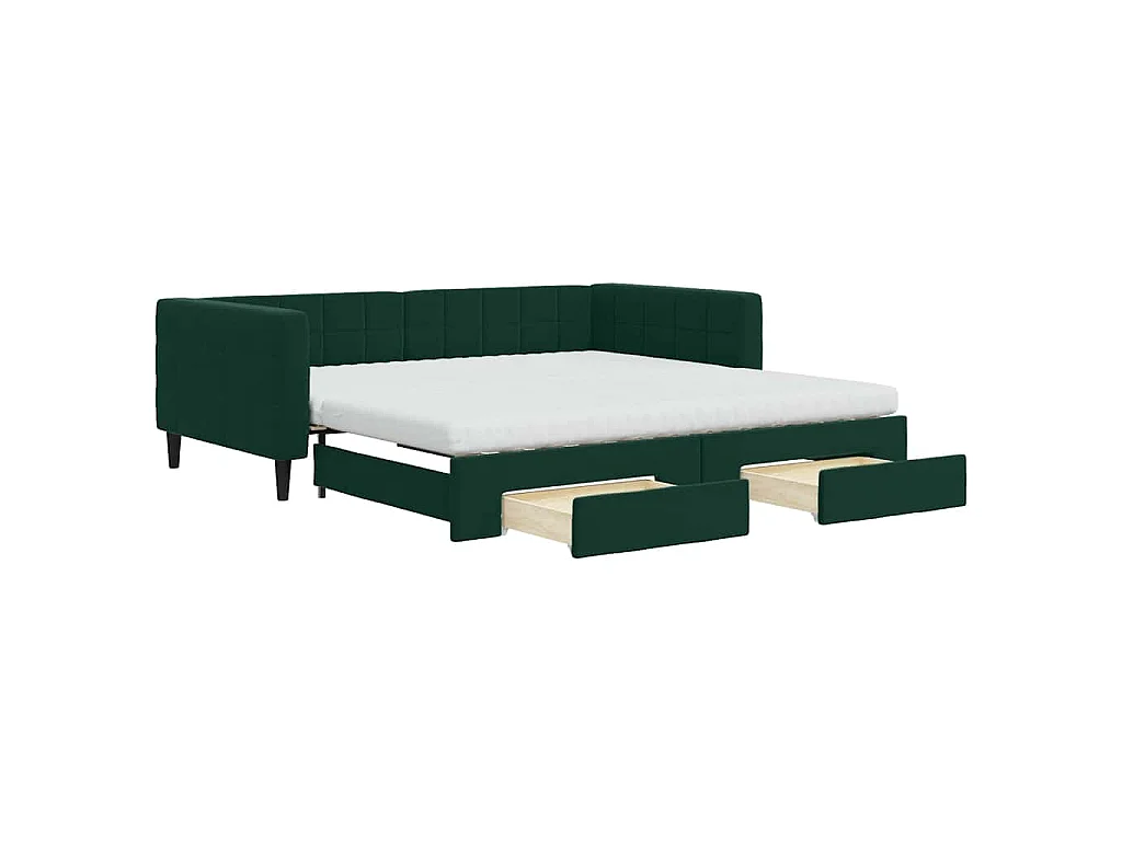 Tagesbett Ausziehbar mit Schubladen Dunkelgrün 100x200 cm Samt