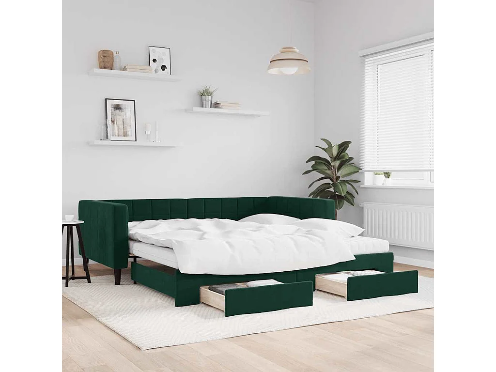 Tagesbett Ausziehbar mit Schubladen Dunkelgrün 100x200 cm Samt