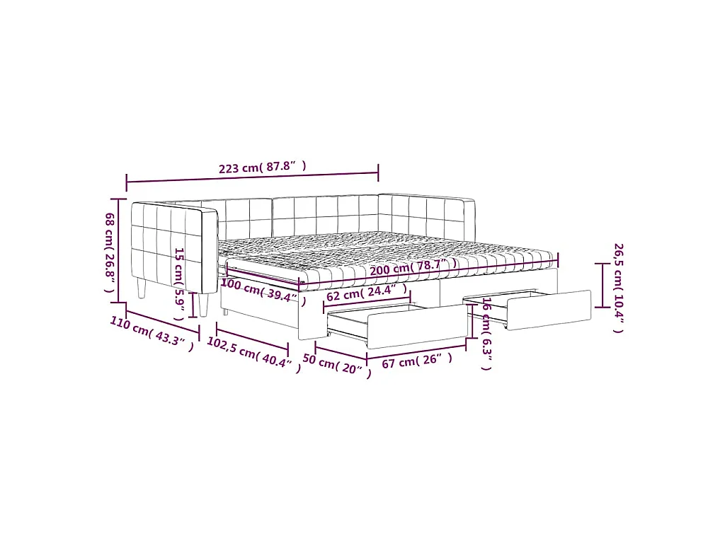 Tagesbett Ausziehbar mit Schubladen Dunkelgrün 100x200 cm Samt