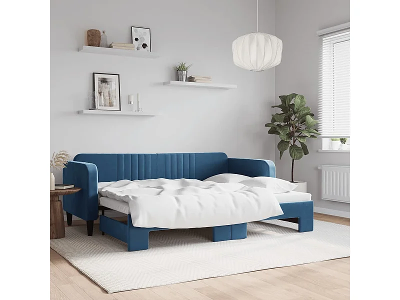 Sofá-cama com gavetão 80x200 cm veludo azul