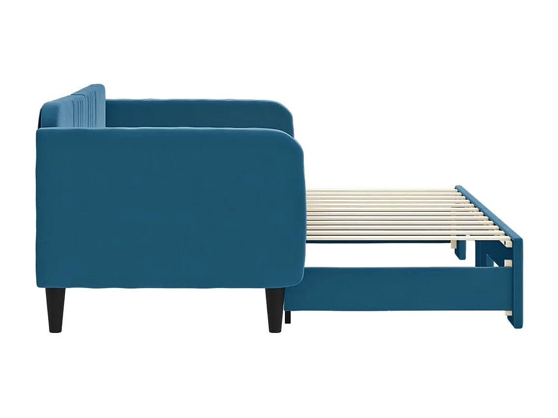Slaapbank met onderschuifbed 80x200 cm fluweel blauw