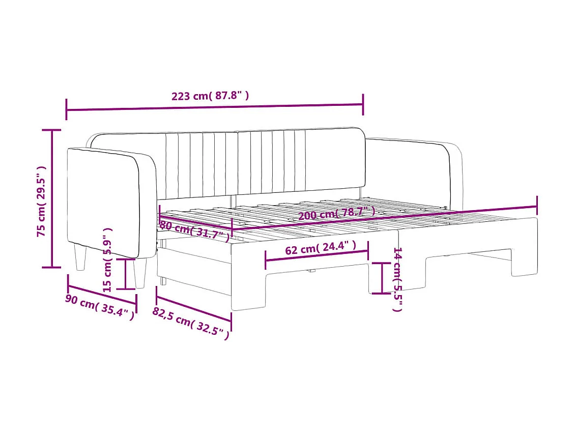 Tagesbett Ausziehbar Blau 80x200 cm Samt