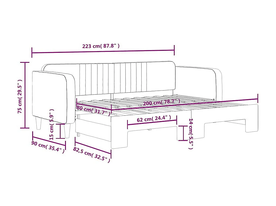 Divano Letto con Letto Estraibile Blu 80x200 cm in Velluto