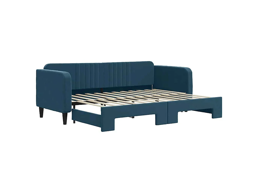 Slaapbank met onderschuifbed 80x200 cm fluweel blauw