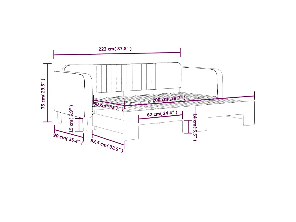 Slaapbank met onderschuifbed 80x200 cm fluweel blauw