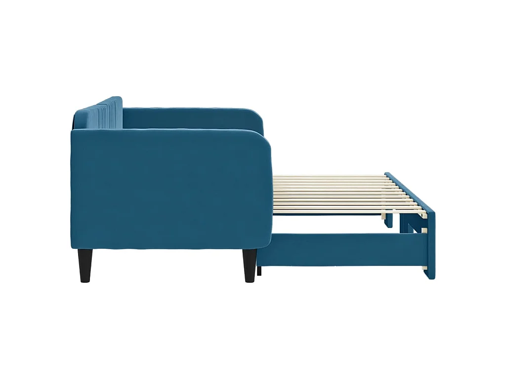 Slaapbank met onderschuifbed 80x200 cm fluweel blauw