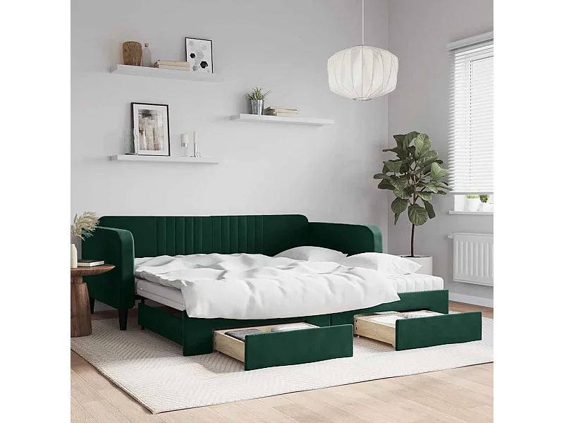 Tagesbett Ausziehbar mit Schubladen Dunkelgrün 100x200 cm Samt