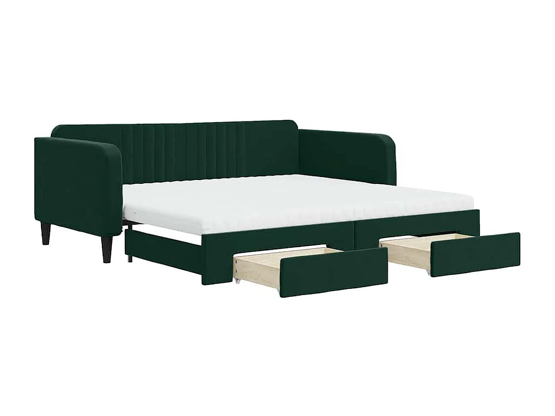 Tagesbett Ausziehbar mit Schubladen Dunkelgrün 100x200 cm Samt