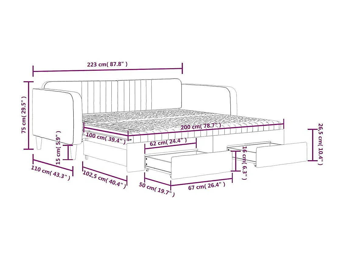 Tagesbett Ausziehbar mit Schubladen Dunkelgrün 100x200 cm Samt