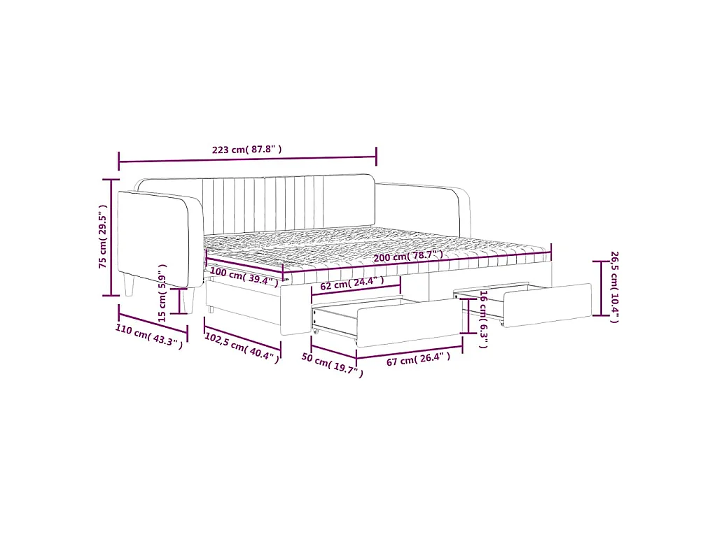 Tagesbett Ausziehbar mit Schubladen Dunkelgrün 100x200 cm Samt