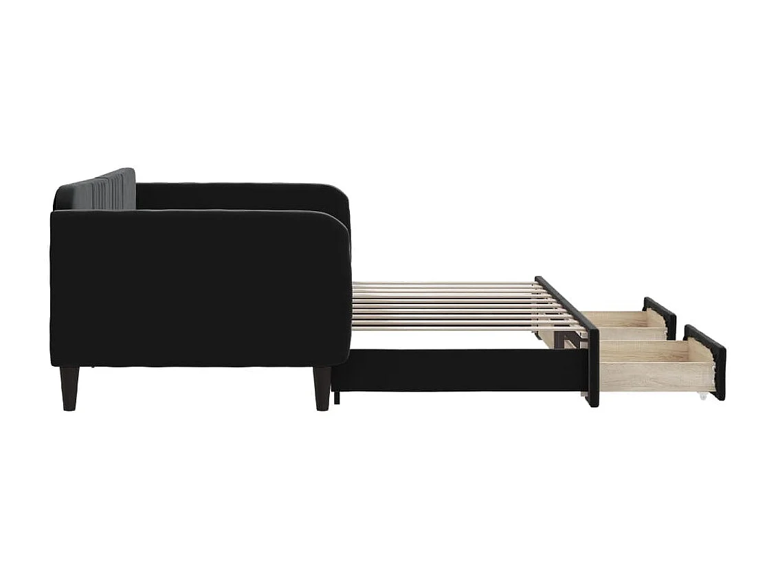 Slaapbank met onderschuifbed en lades 90x190 cm fluweel zwart