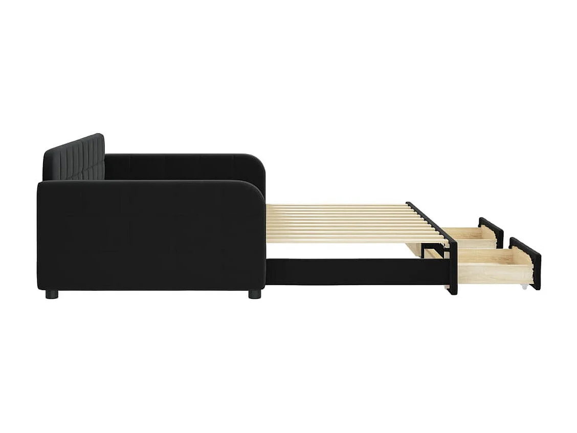 Slaapbank met onderschuifbed en lades 100x200 cm fluweel zwart