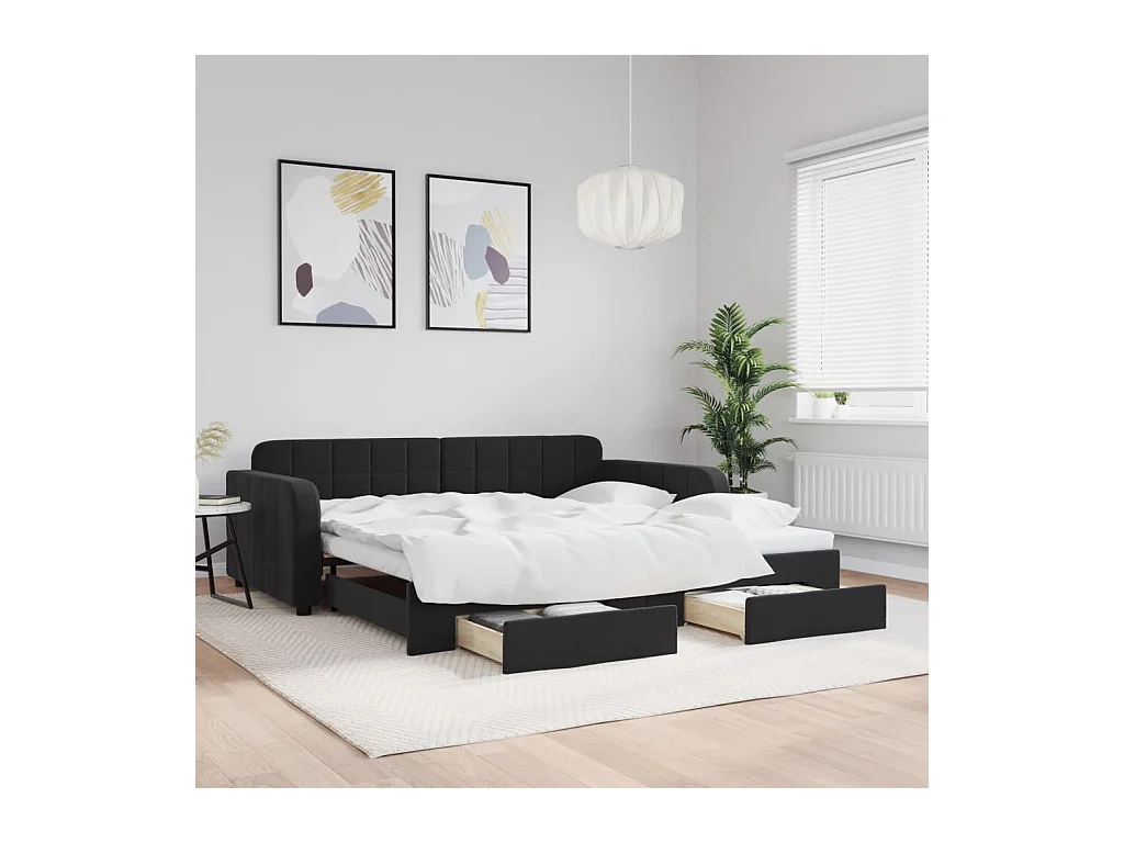 Lit de jour avec gigogne et tiroirs sans matelas noir 100x200cm