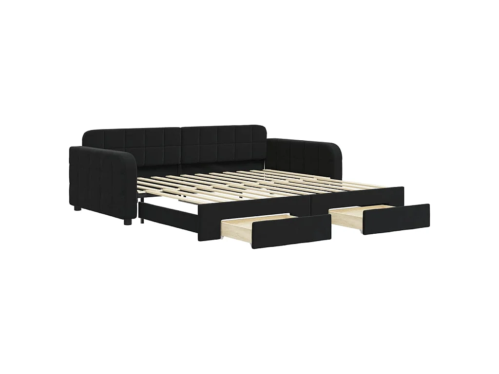Divano Letto Estraibile con Cassetti Nero 100x200 cm in Velluto