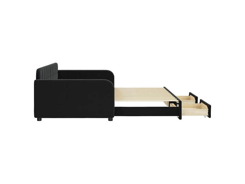 Divano Letto Estraibile con Cassetti Nero 100x200 cm in Velluto