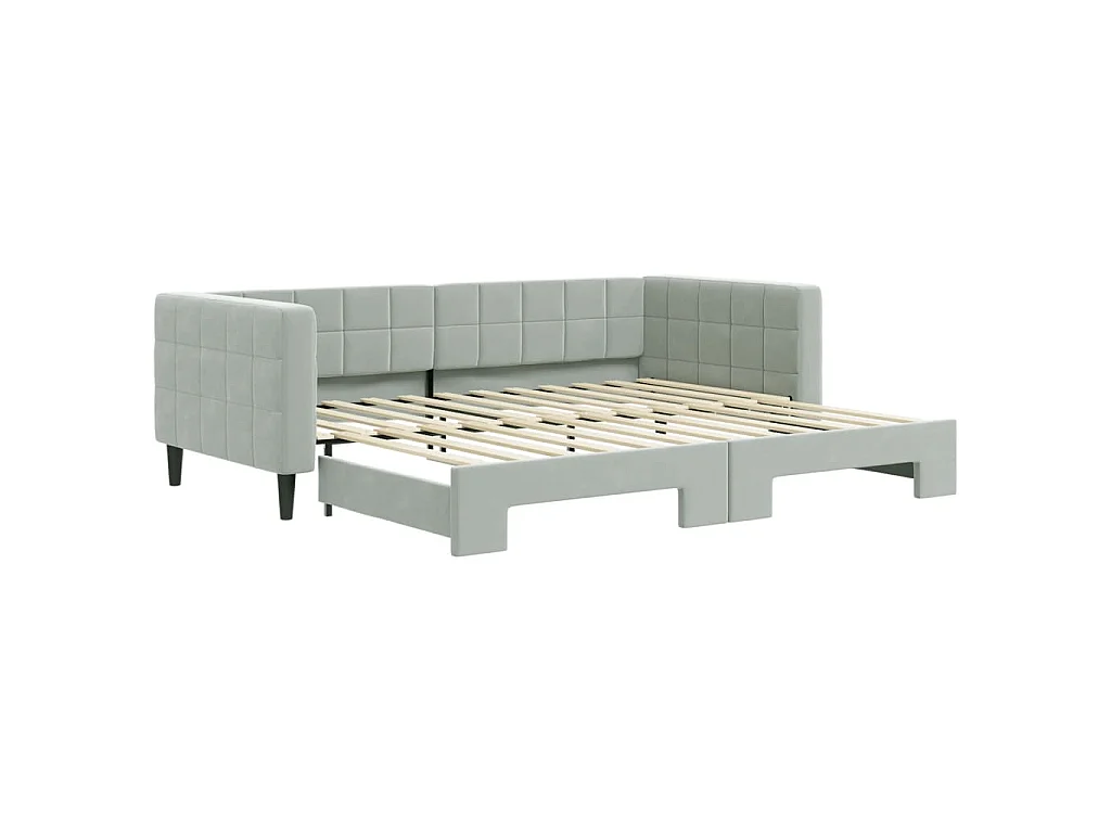 Slaapbank met onderschuifbed 90x200 cm fluweel lichtgrijs