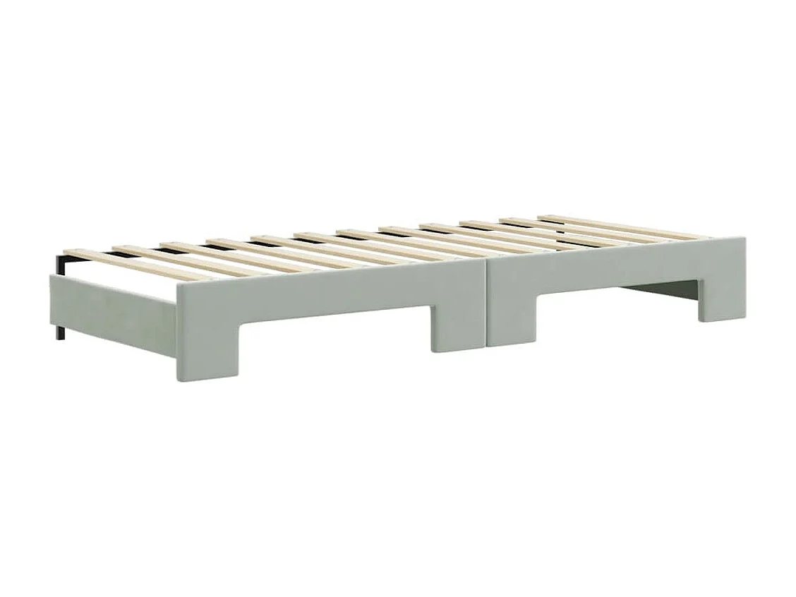 Slaapbank met onderschuifbed 90x200 cm fluweel lichtgrijs