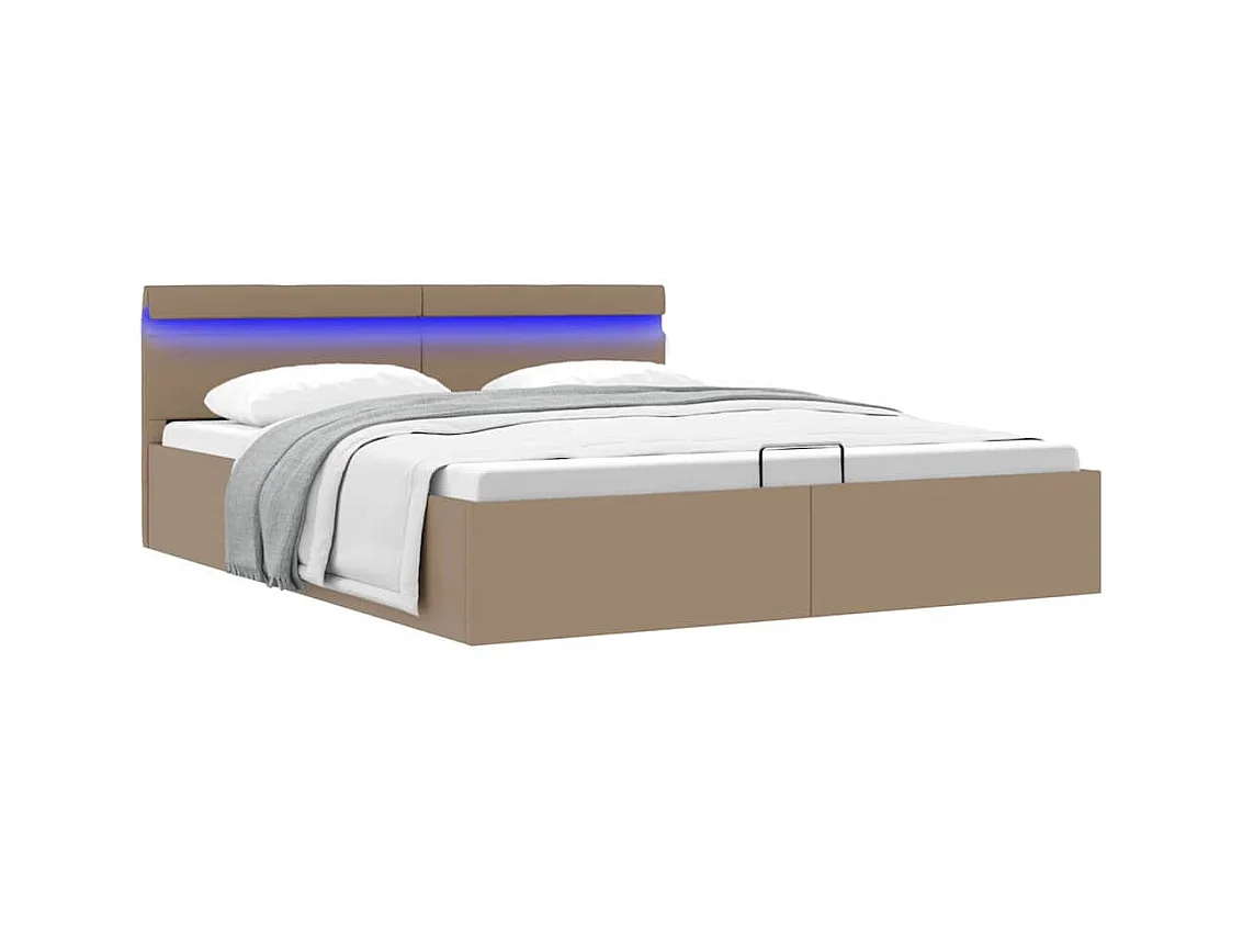 Stauraumbett mit LED Cappuccino-Braun Kunstleder 180×200cm