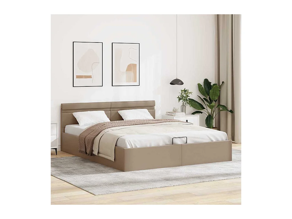 Cama hidrául. arrumação e LED 180x200cm couro artif. cappuccino