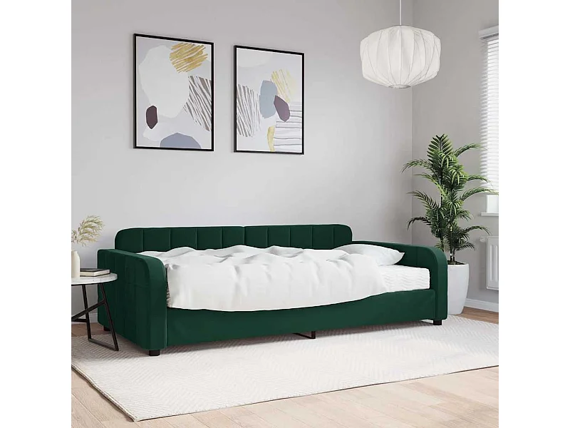 Lit de jour avec matelas vert foncé 100x200 cm velours