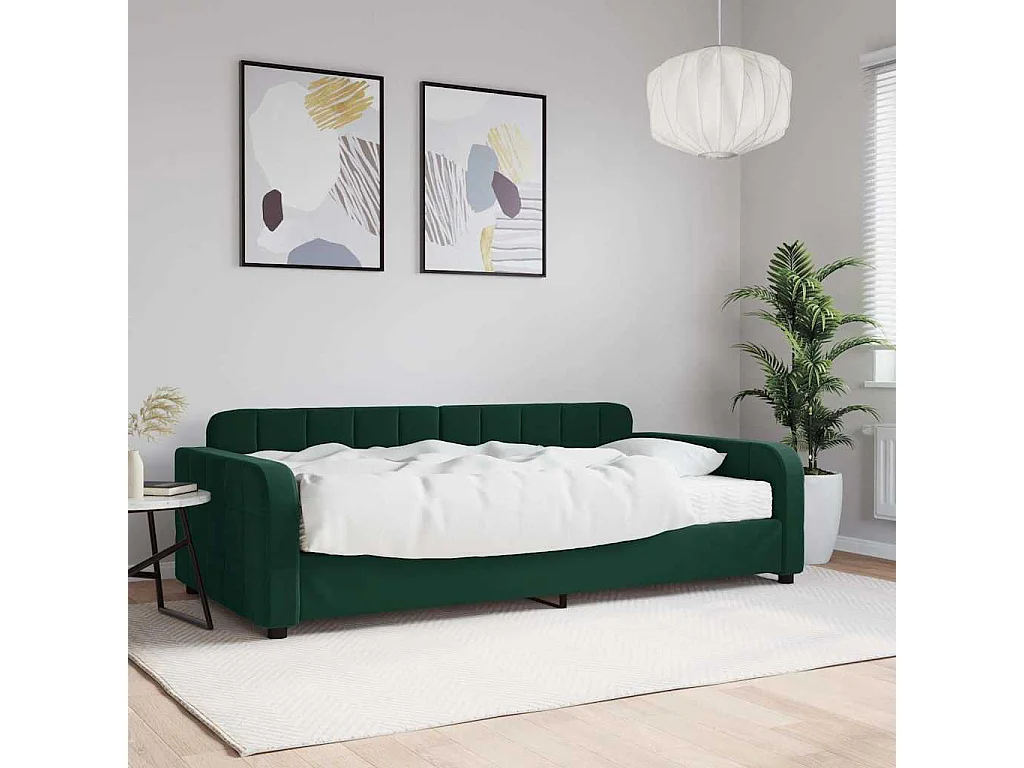 Lit de jour avec matelas vert foncé 100x200 cm velours