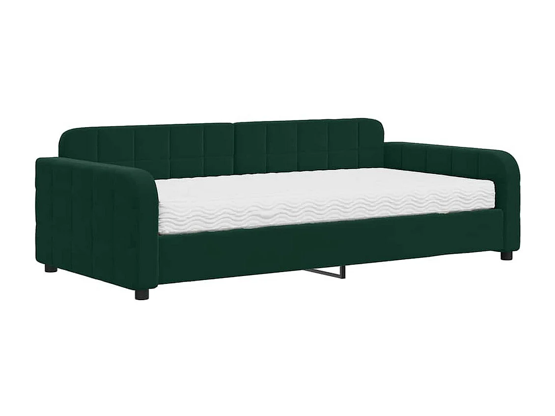 Lit de jour avec matelas vert foncé 100x200 cm velours