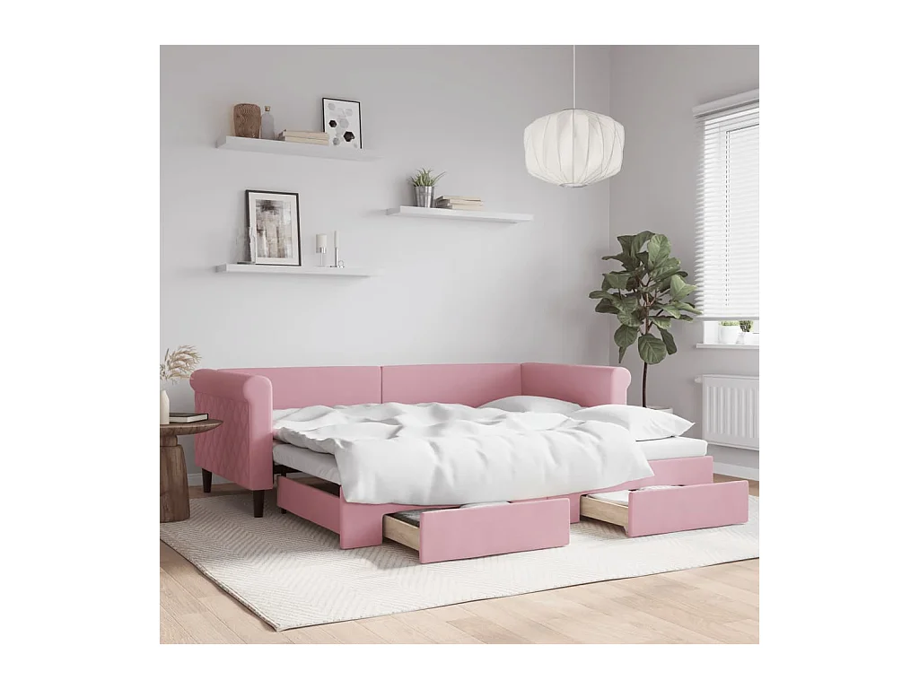 Tagesbett Ausziehbar mit Schubladen Rosa 90x200 cm Samt