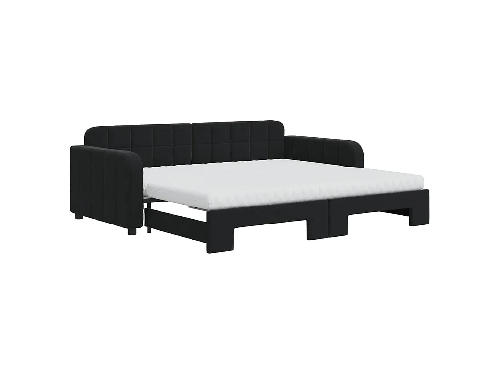 Slaapbank onderschuifbed en matrassen 90x190 cm fluweel zwart