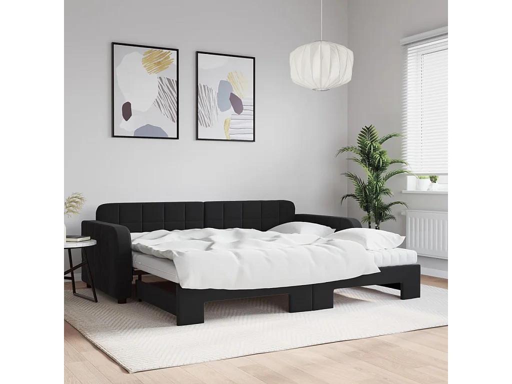 Slaapbank onderschuifbed en matrassen 90x190 cm fluweel zwart