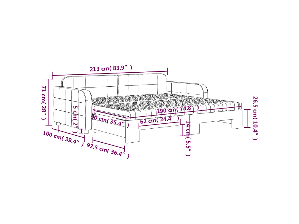 Slaapbank onderschuifbed en matrassen 90x190 cm fluweel zwart