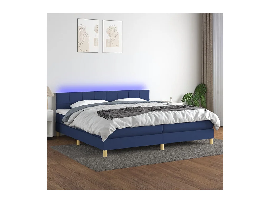 Letto a Molle Materasso e LED Blu 200x200cm in Tessuto