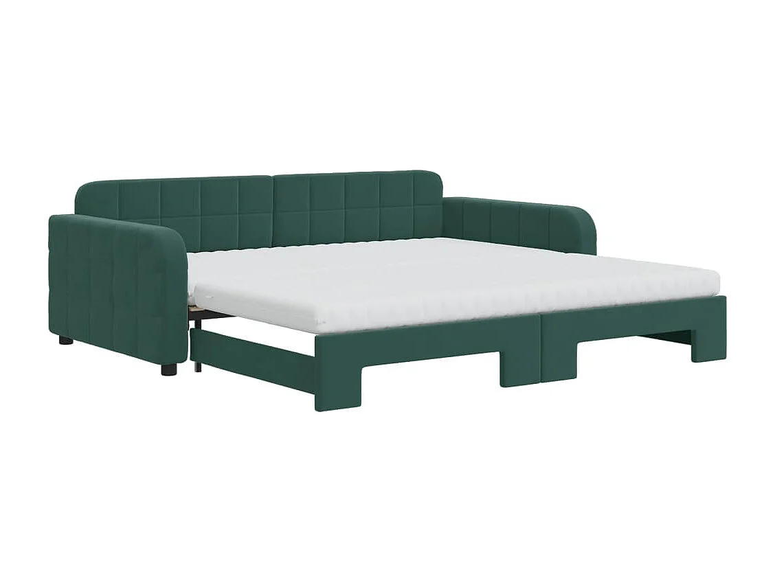 Lit de jour et gigogne et matelas vert foncé 100x200 cm velours