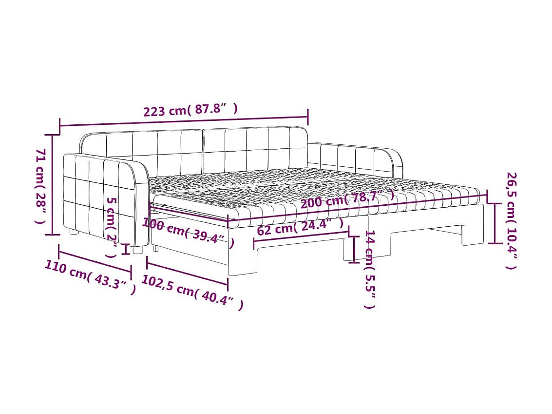 Lit de jour et gigogne et matelas vert foncé 100x200 cm velours