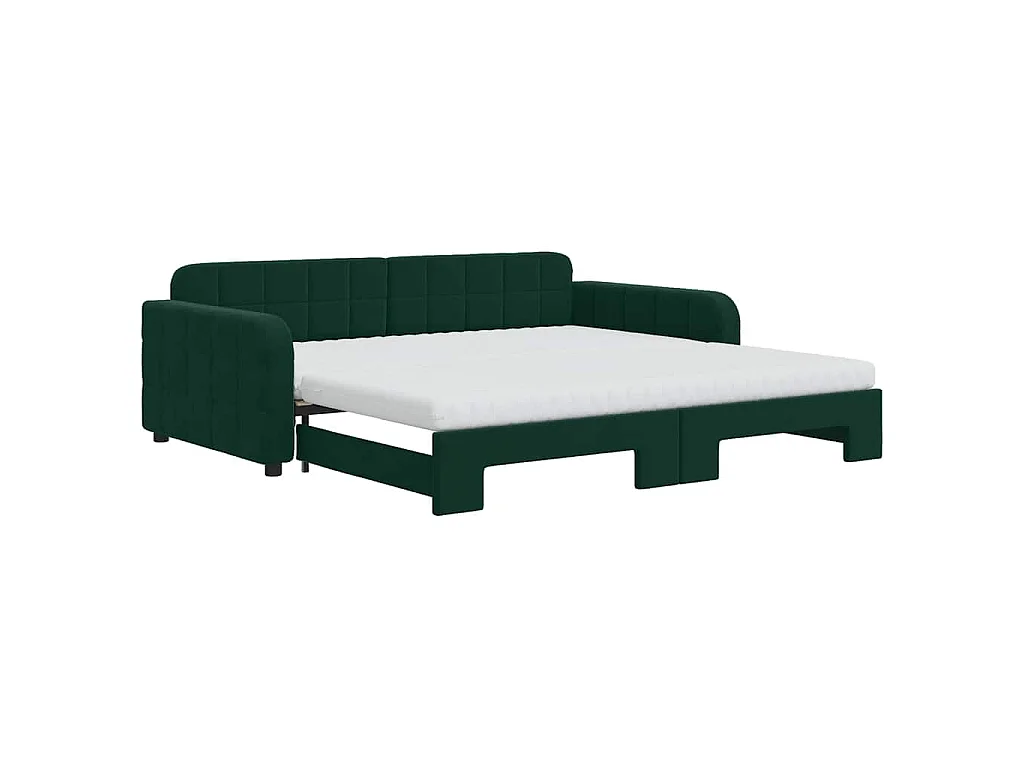 Tagesbett Ausziehbar mit Matratzen Dunkelgrün 100x200 cm Samt