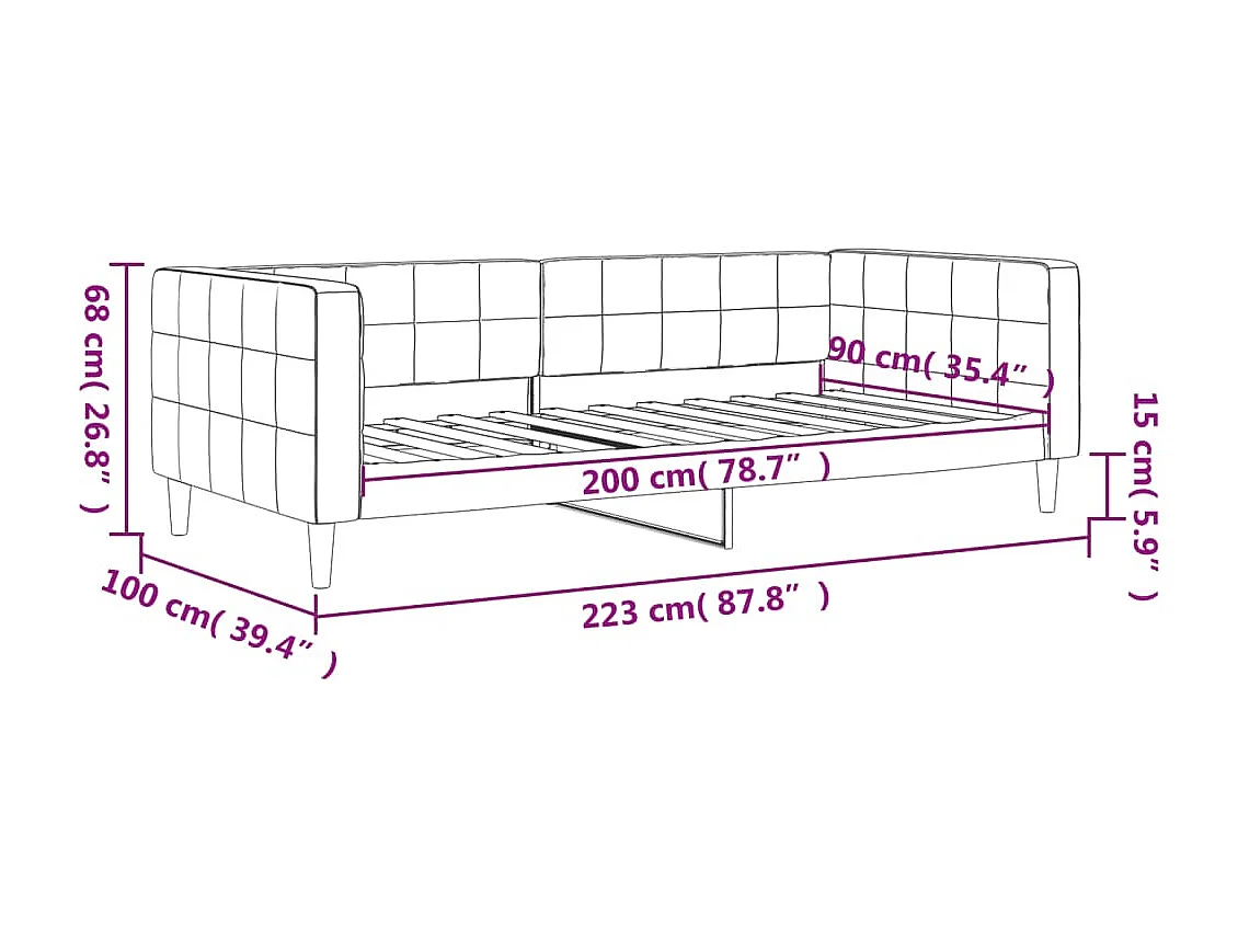Slaapbank 90x200 cm fluweel lichtgrijs