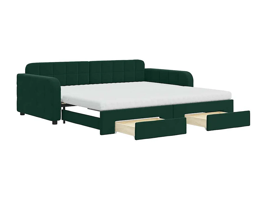 Divano Letto Estraibile Cassetti Verde Scuro 100x200cm Velluto