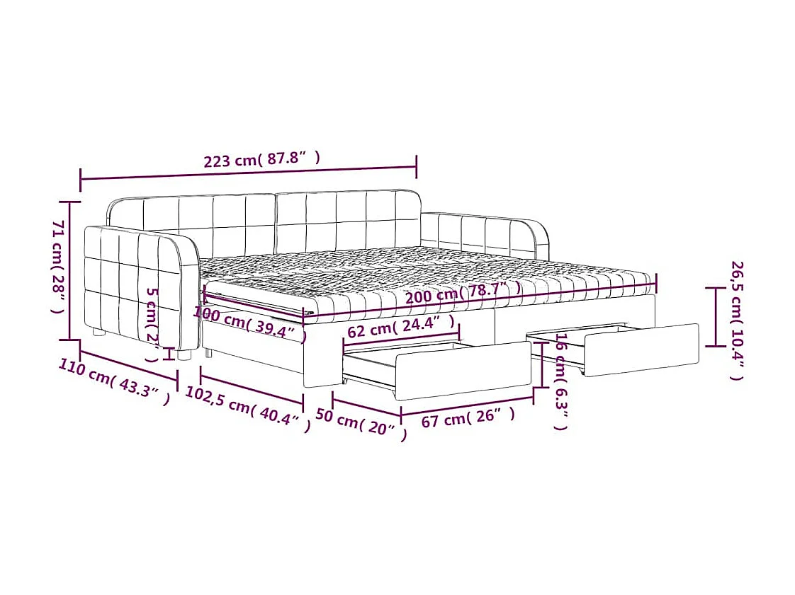 Divano Letto Estraibile Cassetti Verde Scuro 100x200cm Velluto